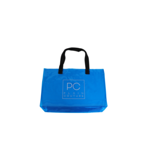 COBALT BLUE TRANSPARENT PVC CARRIER BAG